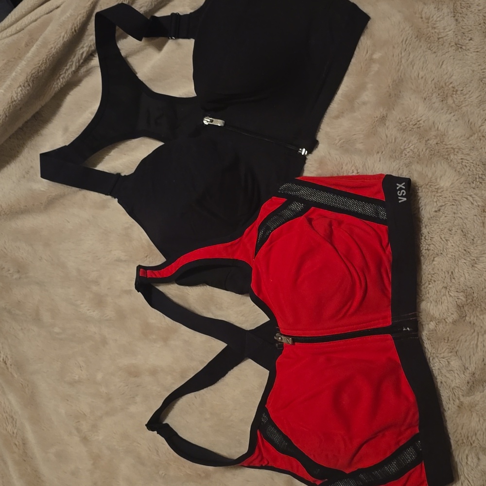 VSX Red & Black Zip-Front Sports Bras